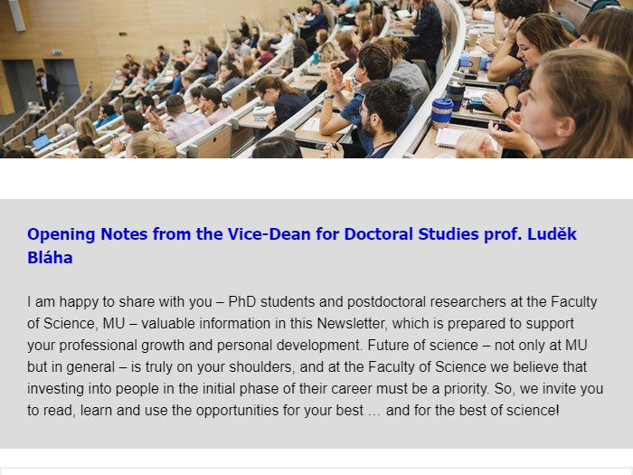 Newsletter for PhD students and Postdocs of the Faculty of Science MU 4/2022
