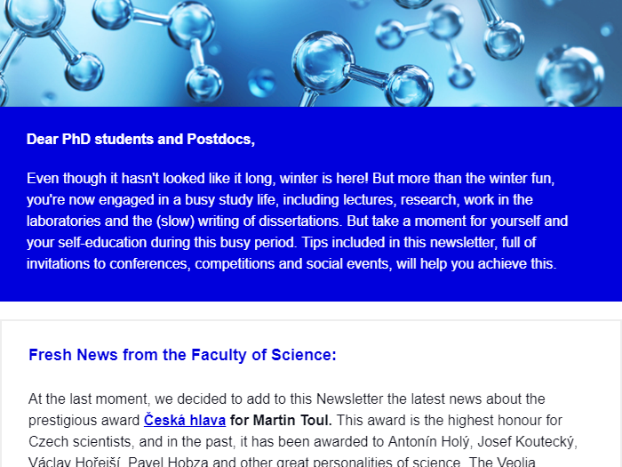 Newsletter for PhD students and Postdocs of the Faculty of Science MU 11/2023 